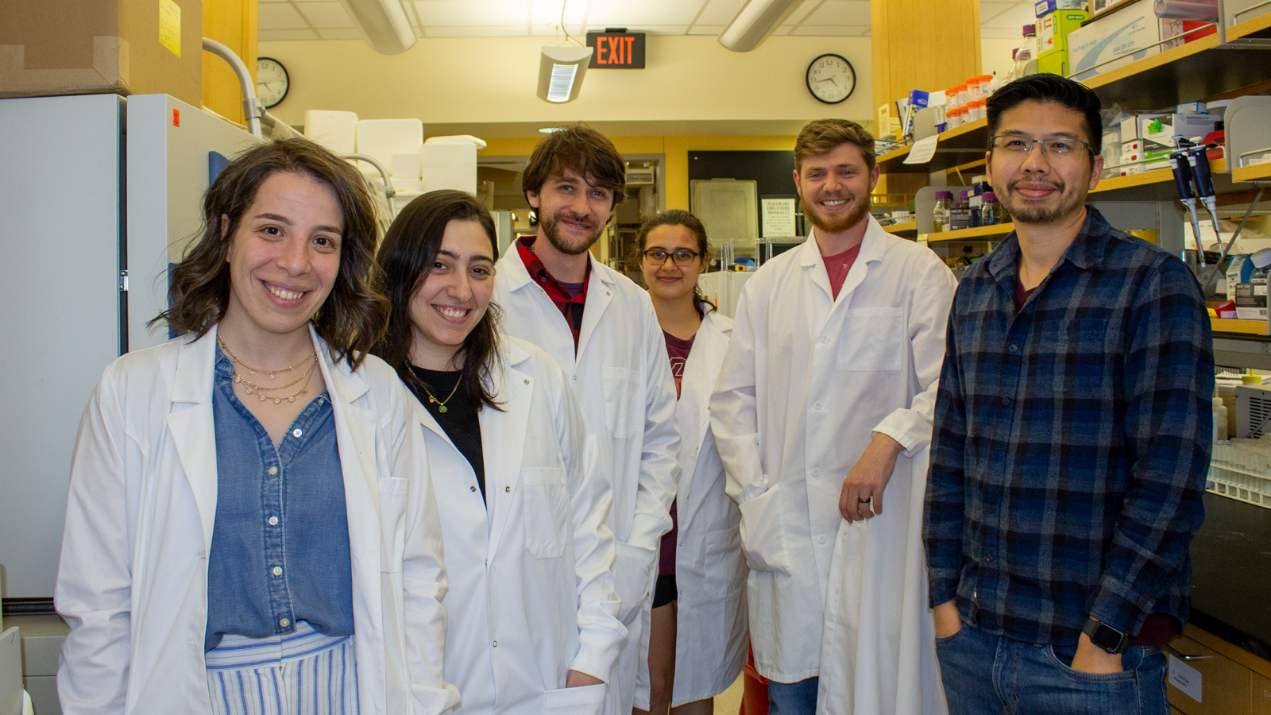 Bryan Hsu (at far right) and his team are breaking new ground in their research on the role of viruses in the gut microbiome of mammals.