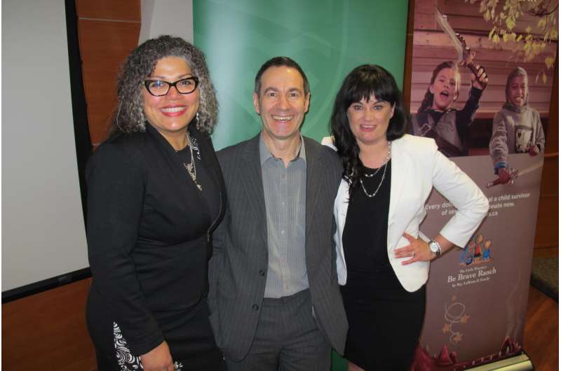 This image shows Drs Jacqui Linder and Peter Silverstone with Glori Meldrum (right), founder and chair of Little Warriors.Changing the Trajectory of Child Sexual Abuse Survivors Credit: Ross Neitz