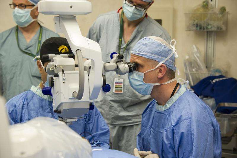 A clinical research trial injects a customized virus to transfer a healthy gene into a retina. Credit: Alberta Health Services