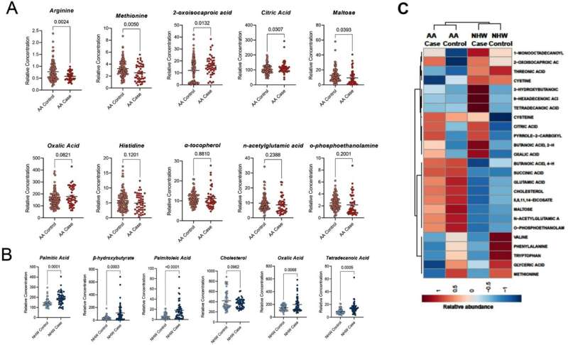 ER-positive breast cancer presents differing metabolic signatures in African American, white women