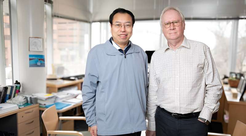 Zhongliang Zu, PhD, left, and John Gore, PhD, are leading an effort to map brain networks in three dimensions. Credit: Erin O. Smith