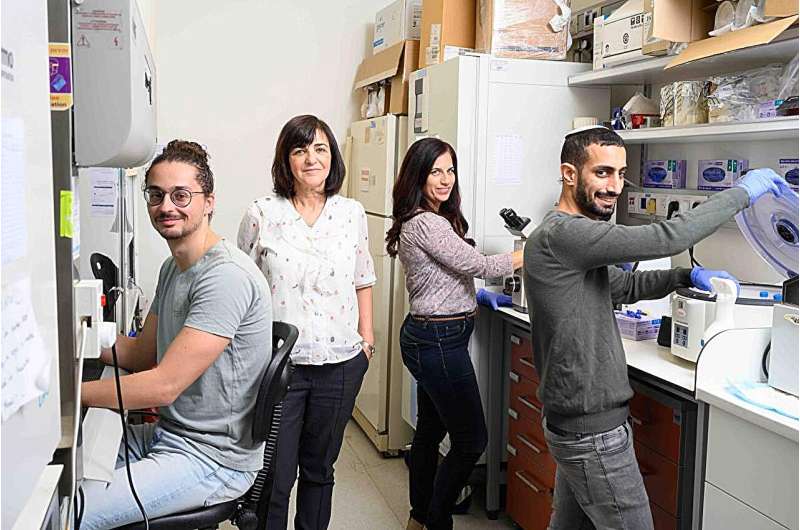 (l-r) Dr. Benjamin Weiss, Prof. Rivka Dikstein, Dr. Anat Bahat and Elad Itzhaki. Credit: Weizmann Institute of Science