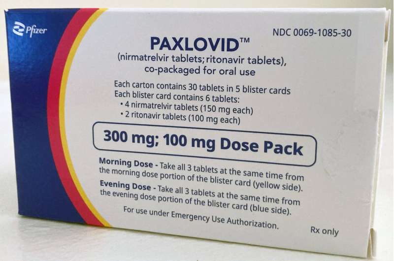 The anti-viral drug Paxlovid is displayed in New York, Aug. 1, 2022. For some people with COVID-19, antiviral pills that can be taken at home can lessen the chances of winding up in the hospital. But the pills have to be taken right away, so you must get tested, obtain a prescription and get the medication within five days of symptoms appearing. The medication is intended for those with mild or moderate COVID-19 who are more likely to become seriously ill. Credit: AP Photo/Stephanie Nano, file